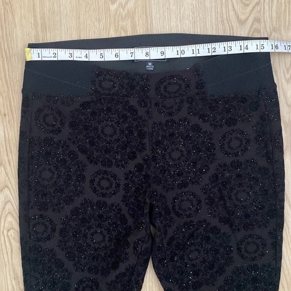 Y2K ONE 5 One Black Velvet Shimmer Leggings Stretchy Waist Size M Holiday Glam - Picture 10 of 13